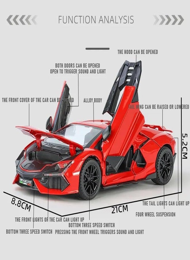 KING FORU Scale Exclusive Alloy Metal Pull Back Die-cast Car Model with Sound Light Mini Auto Toy for Kids Metal Model Toy Car with Sound and Light (1:24 Lamborghini Revuelto LB774-RED) - Image 5